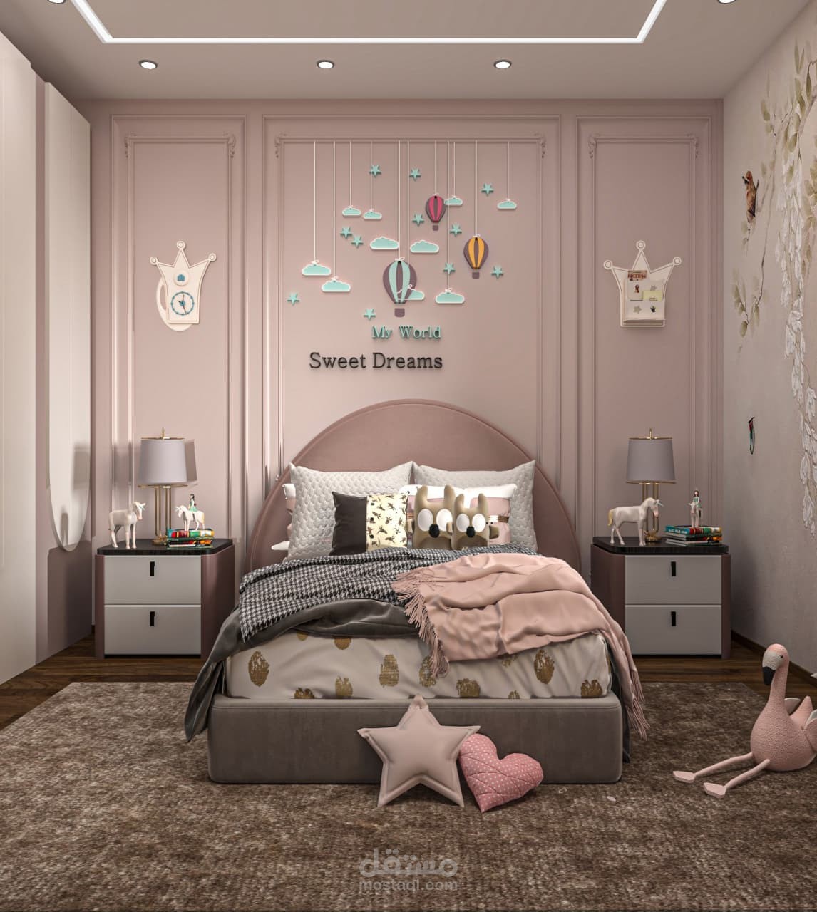 تصميم غرفه نوم لبنات بالسعوديه