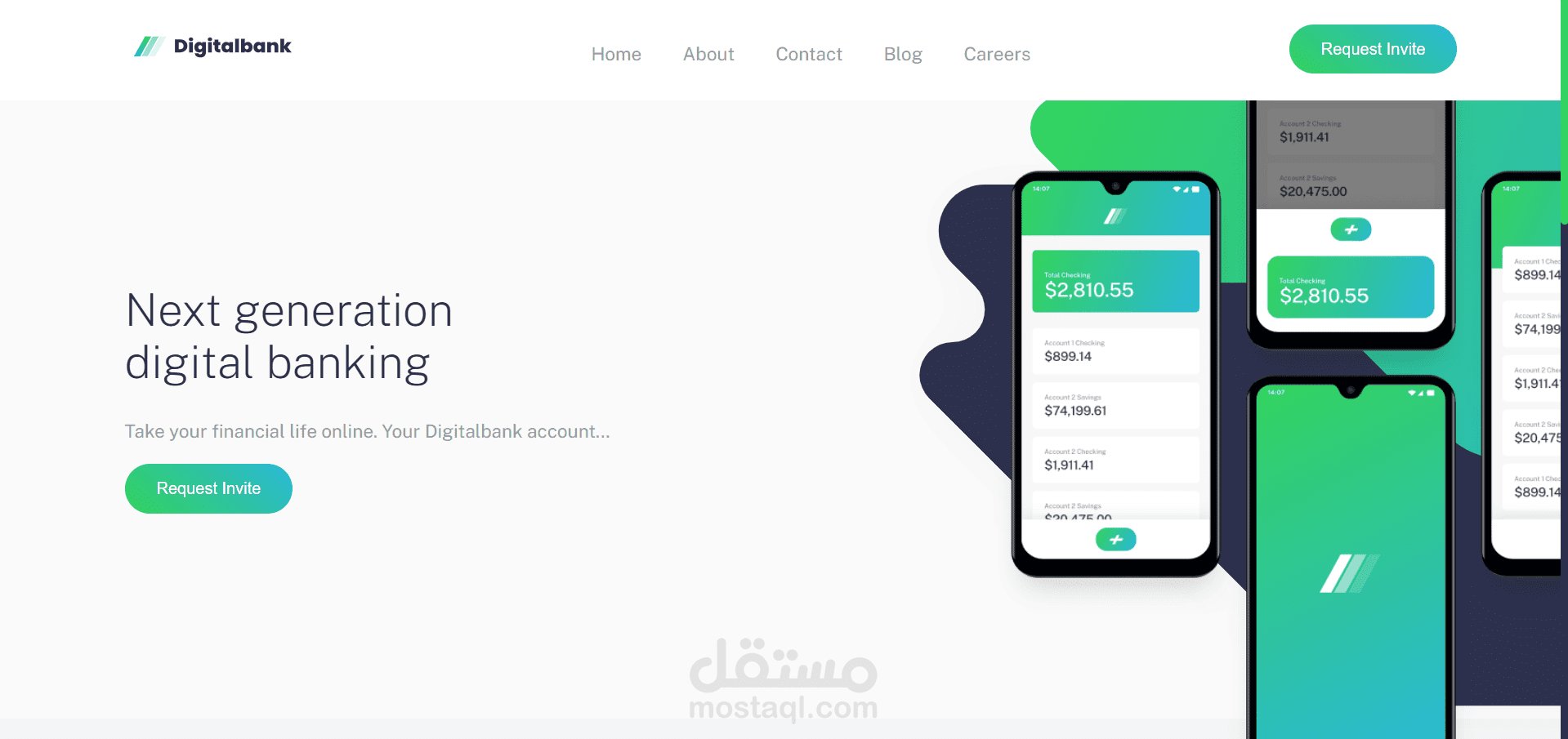Digital bank landing page