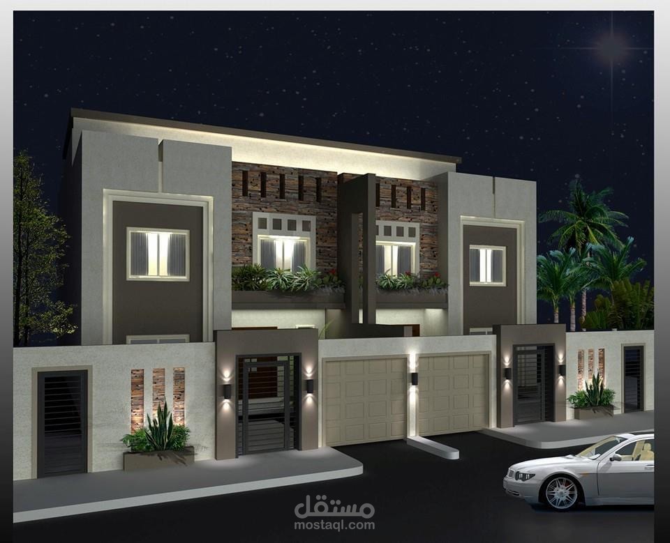 تصميم واجهات خارجية لفيلا دوبلكس