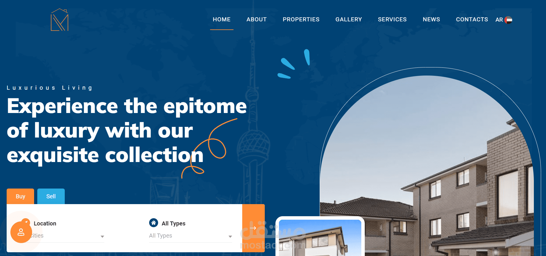 موقع لعرض وبيع العقارات في الإمارات  مع داشبورد لإضافة المحتوى