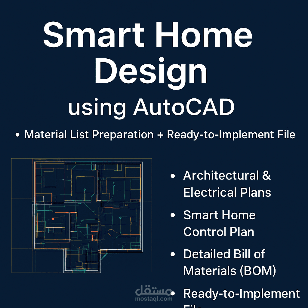 تصميم منازل وفيلات Smart Home باستخدام AutoCAD — إعداد قائمة مواد + ملف تنفيذ جاهز- Zigbee