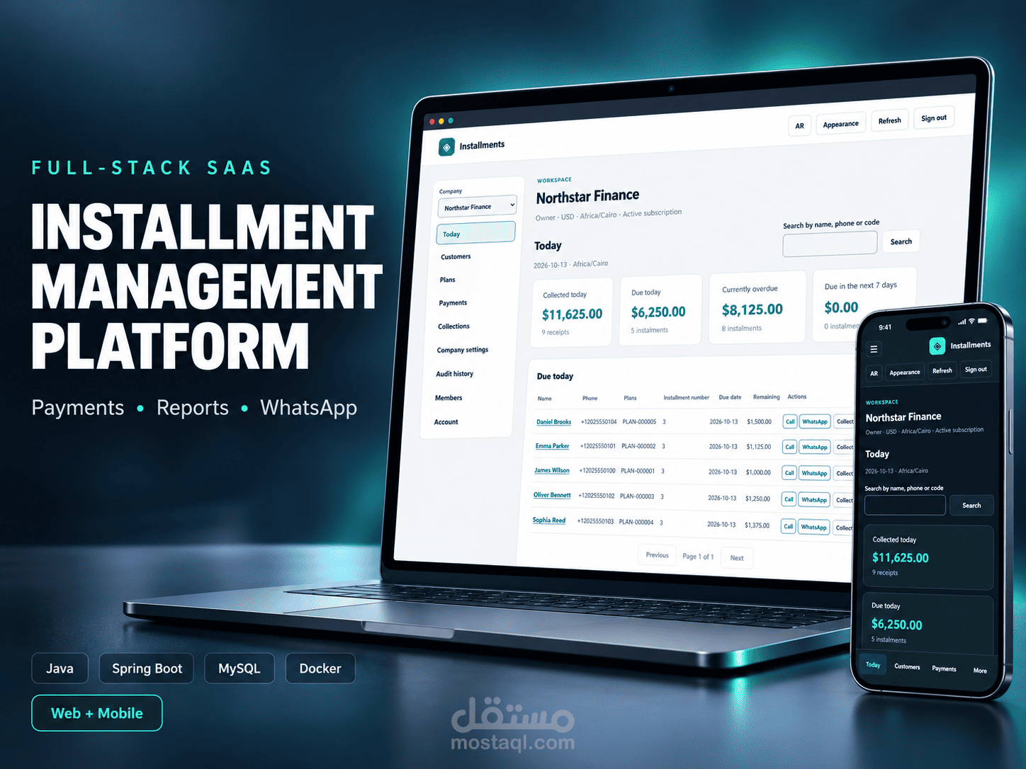 تطوير نظام متكامل لإدارة المبيعات بالتقسيط والتحصيل — ويب وسطح مكتب