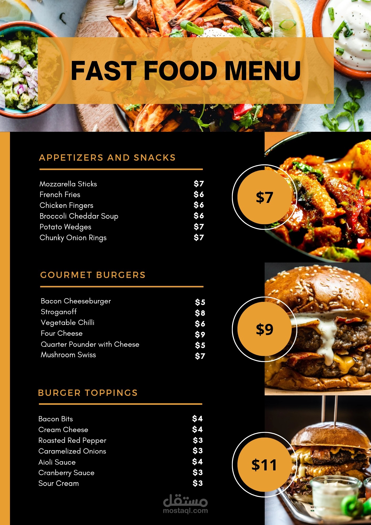 قائمة طعام Menu for restaurant