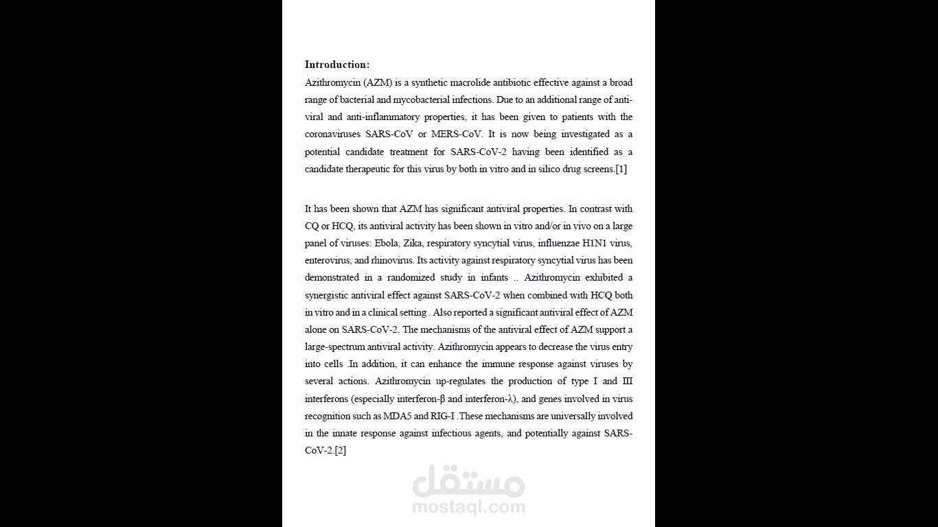 كتابة بحث بعنوان   Azithromycin antiviral activity