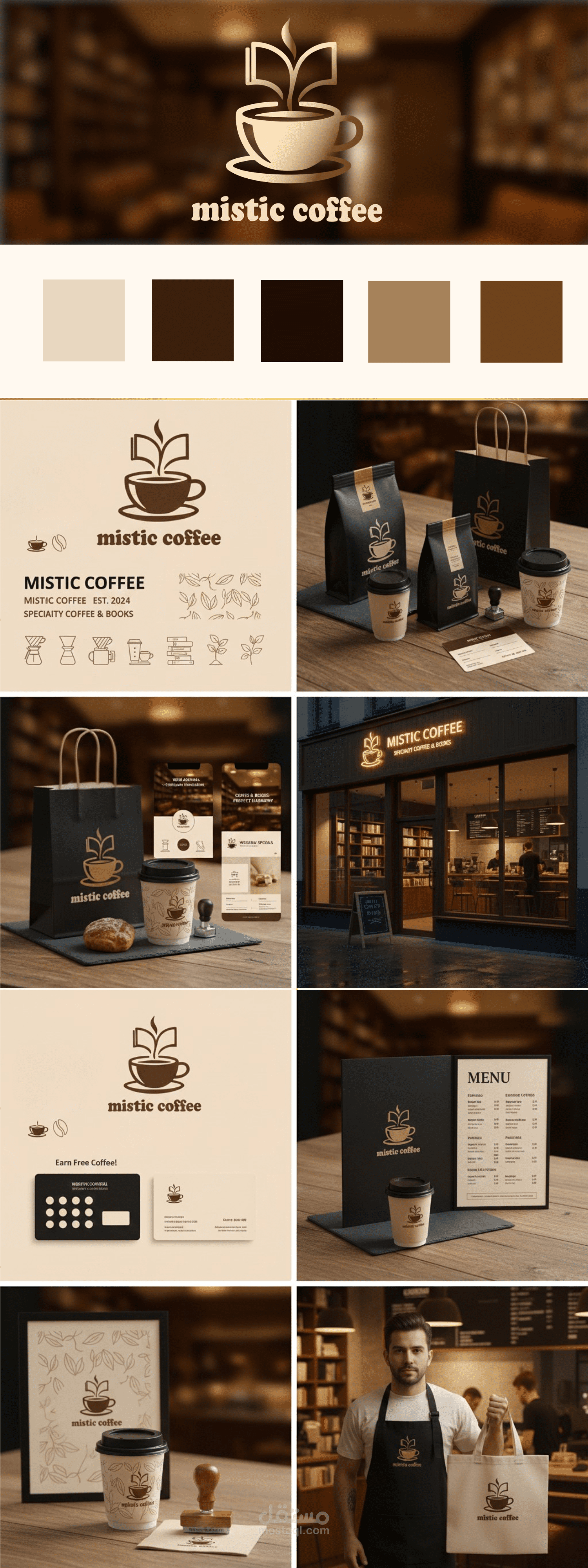 تصميم هوية بصرية لمقهى ومحمصة قهوة (Mistic Coffee)