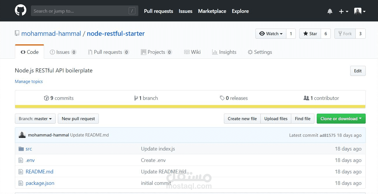 حزمة node-restful-starter