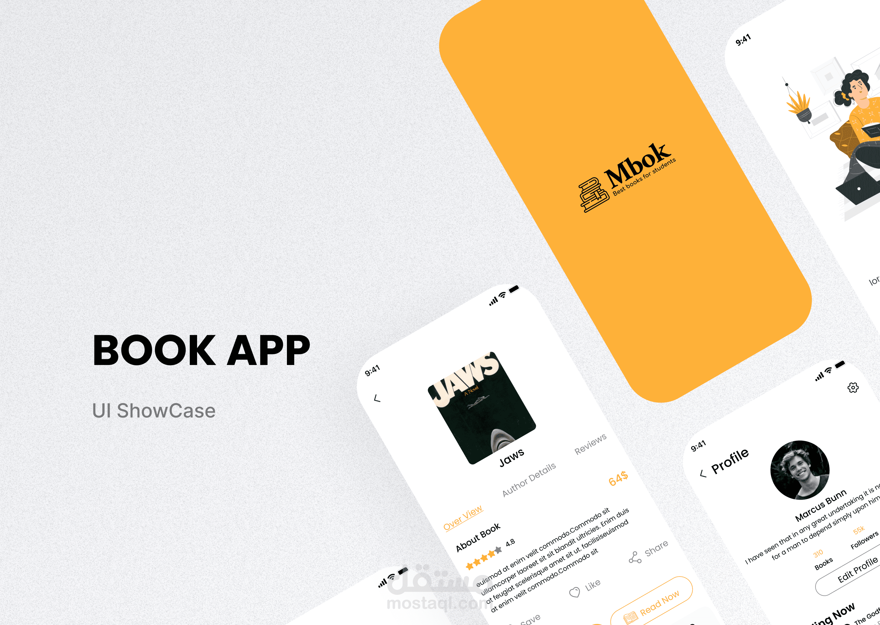 تصميم واجهات تطبيق قراءة كتب