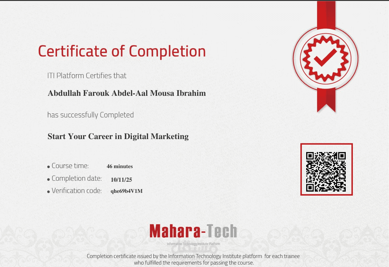 Certificate of Fundamentals of Digital Marketing