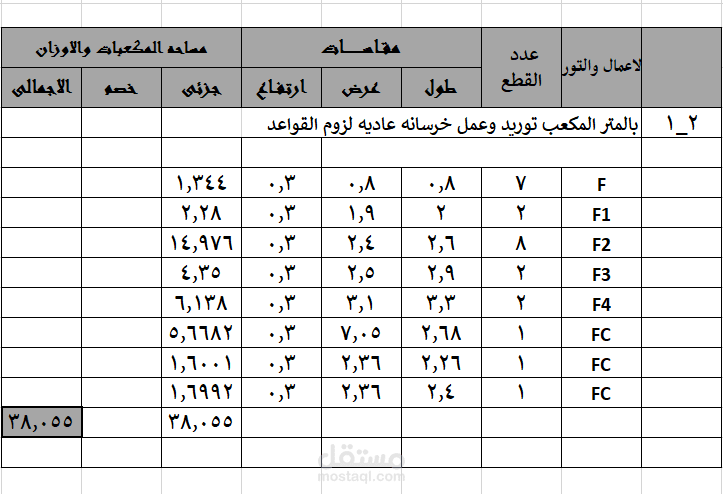 شيت حصر كميات لمشروع انشاء مبني اداري