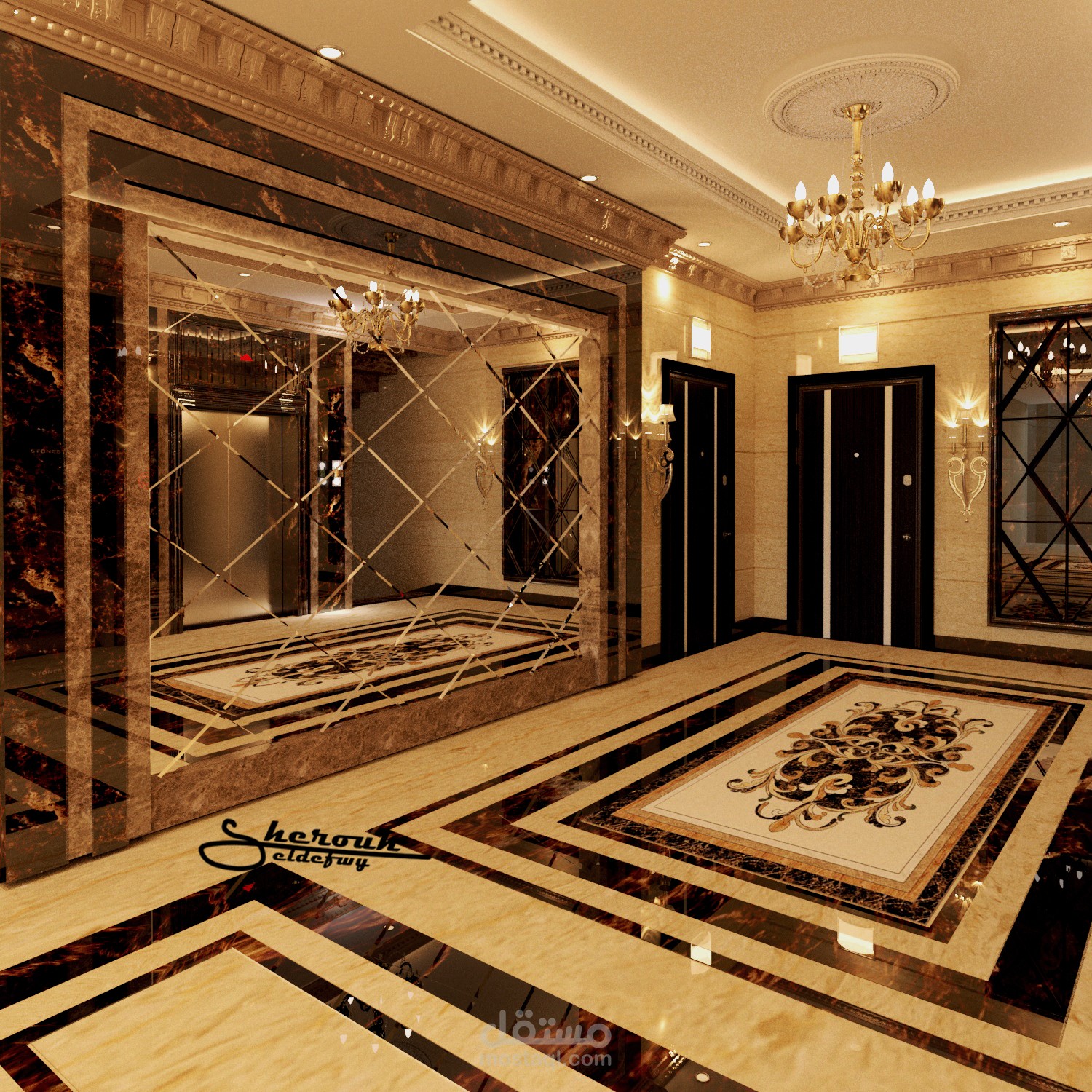 تصميم لمدخل كلاسيك لعماره بالتجمع
