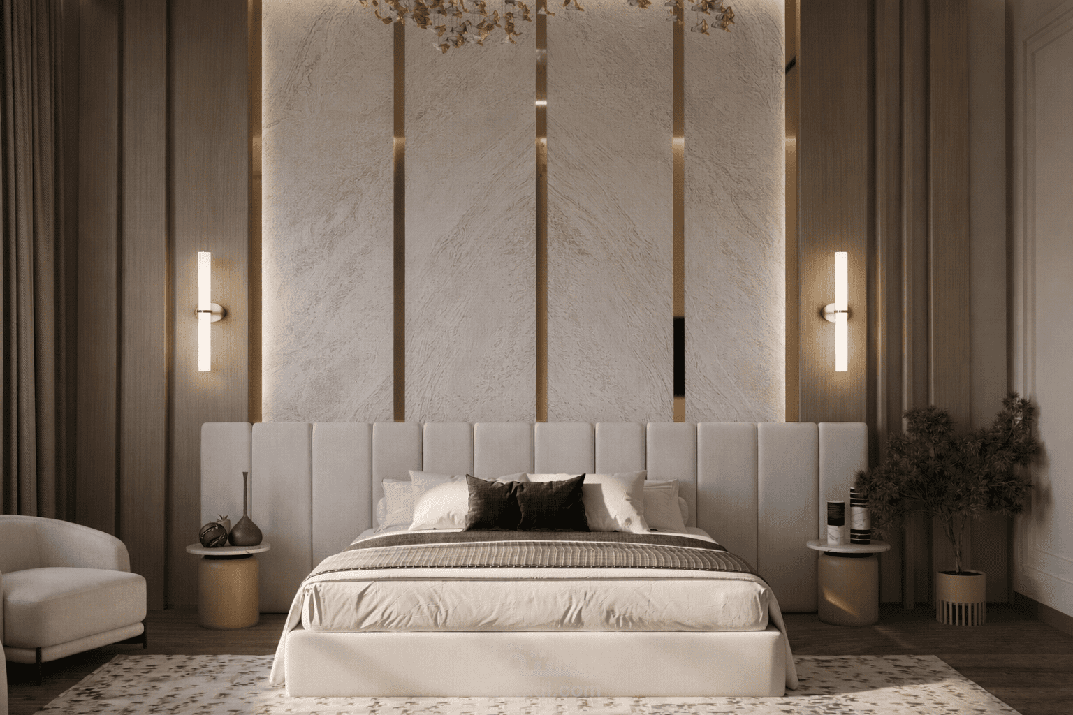 تصميم غرفه ماستر علي الطراز النيو كلاسيك