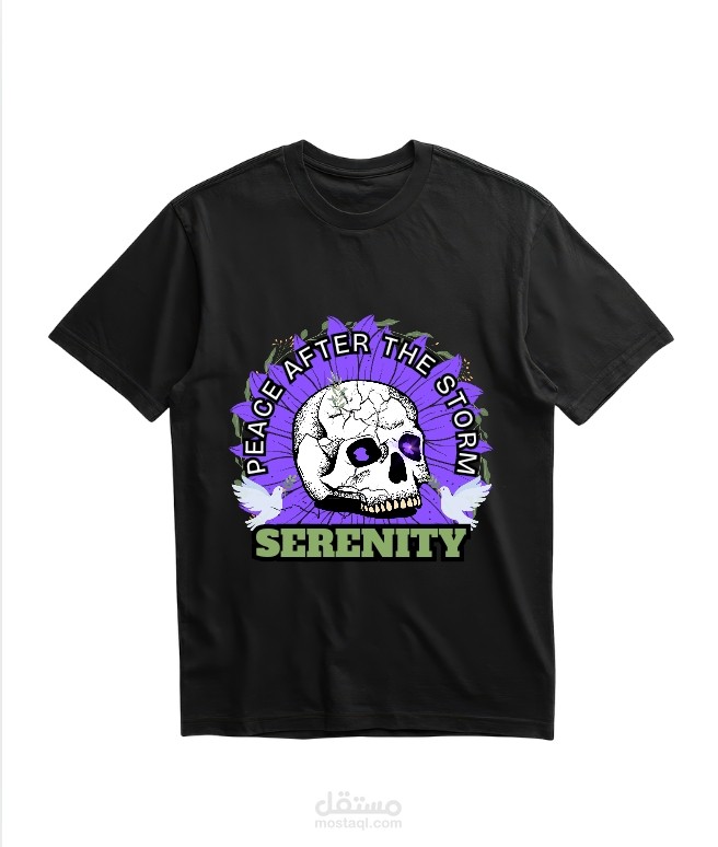 تصميم تيشيرت احترافي (Skull & Serenity) بأسلوب عصري وجذاب