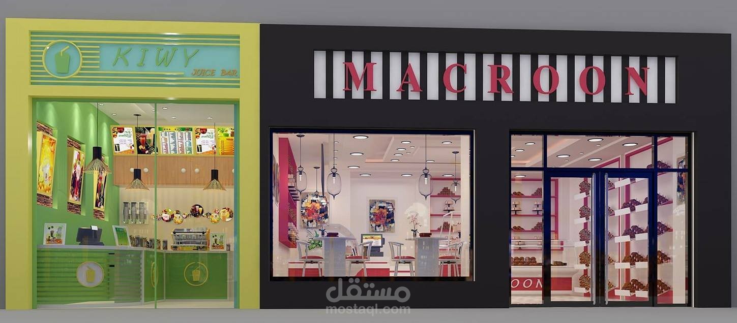 تصميم  3D لمحل تجاري (واجهة + تصميم داخلي)
