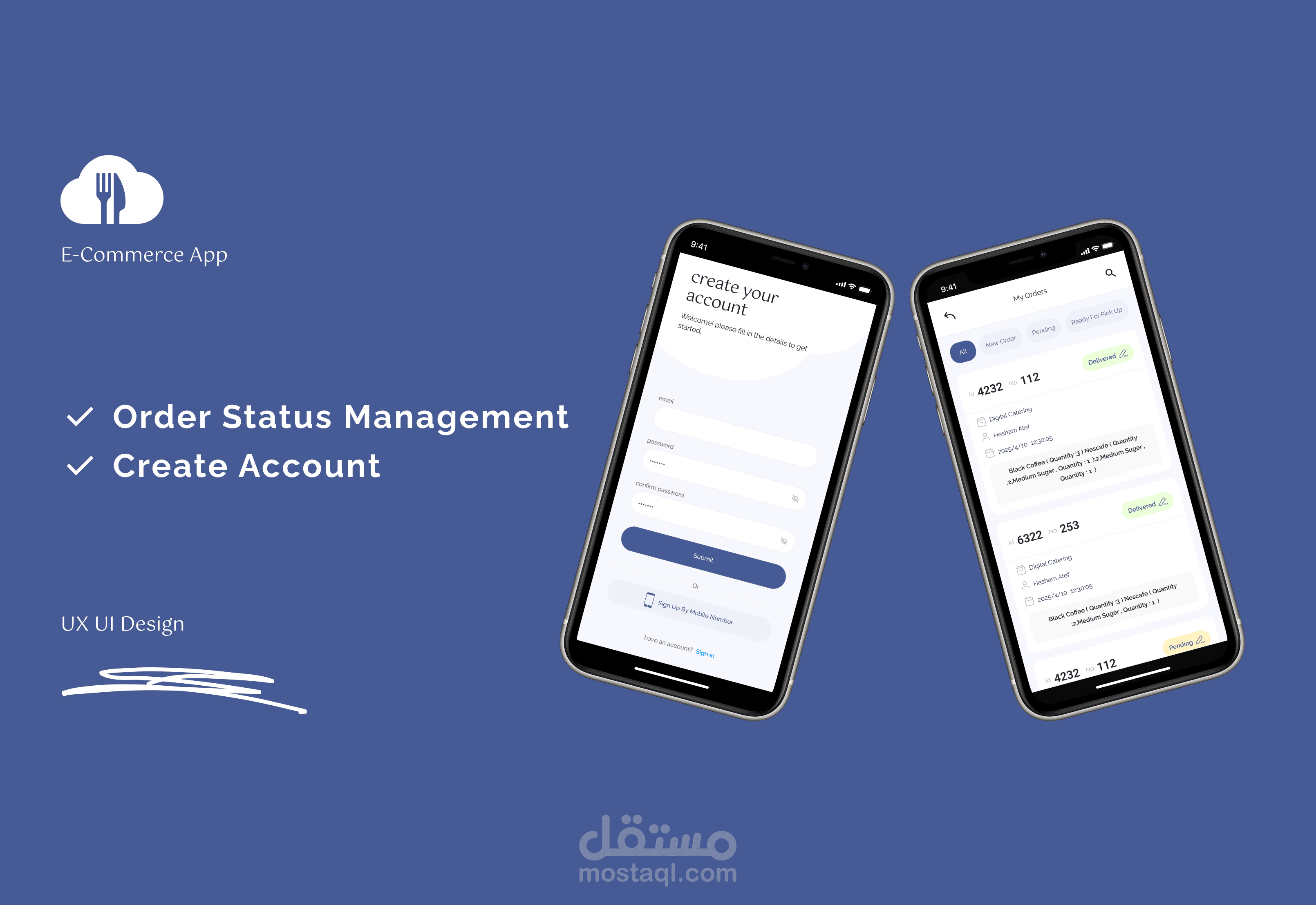 تصميم واجهات تطبيق إدارة حالة الطلبات – E-commerce Order Status Management App