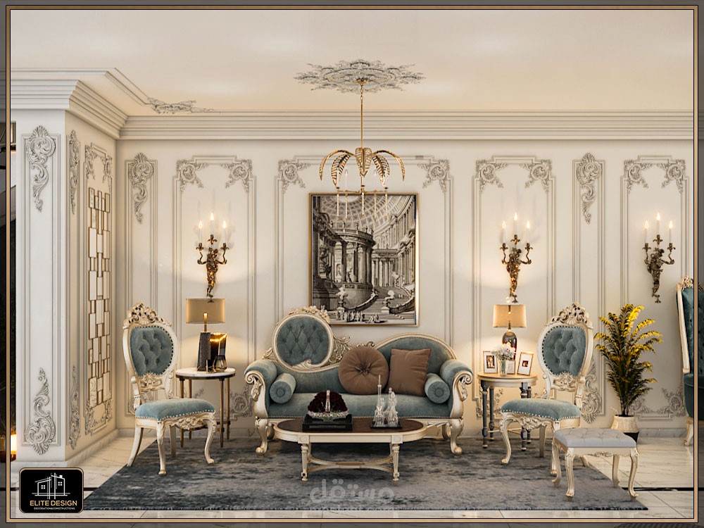 تصميم داخلي لغرفة معيشة – طراز كلاسيك