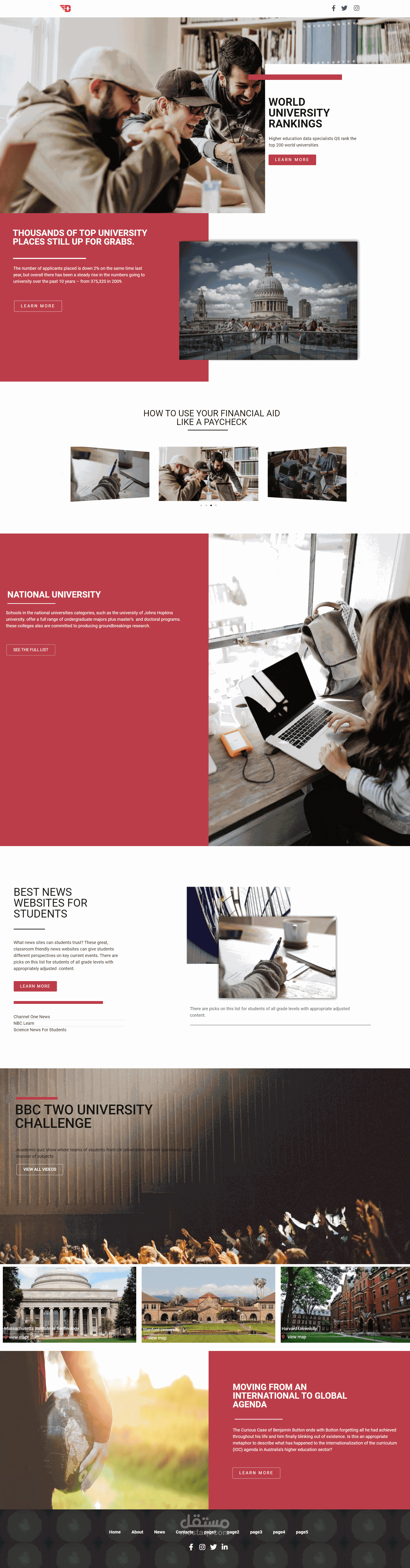 landing page عن الجامعات