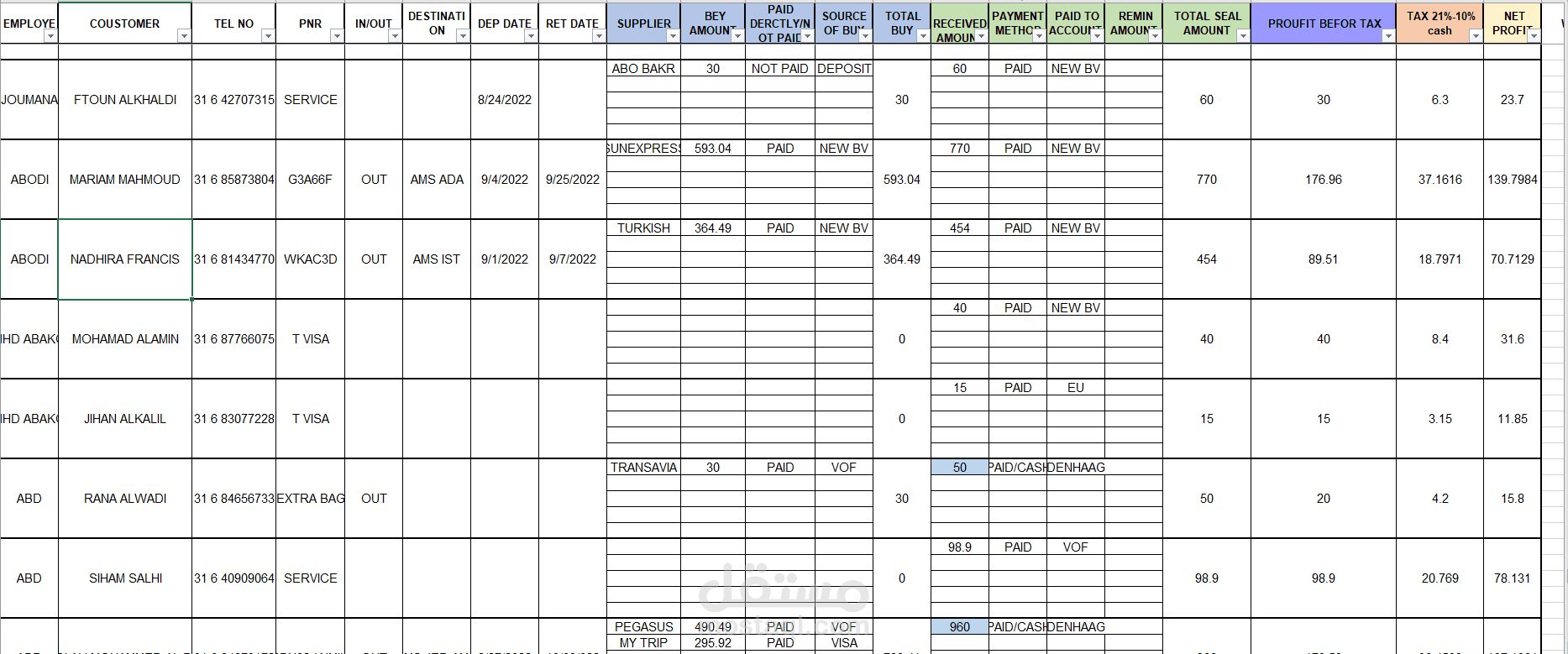 ادخال عمليات المبيعات