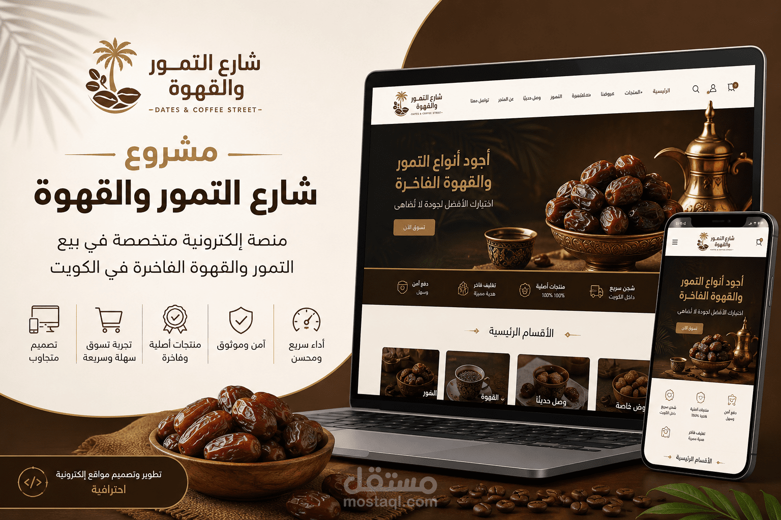 شارع التمور والقهوة — منصة تجارة إلكترونية متعددة المتاجر (تطبيق + لوحات تحكم + موقع)