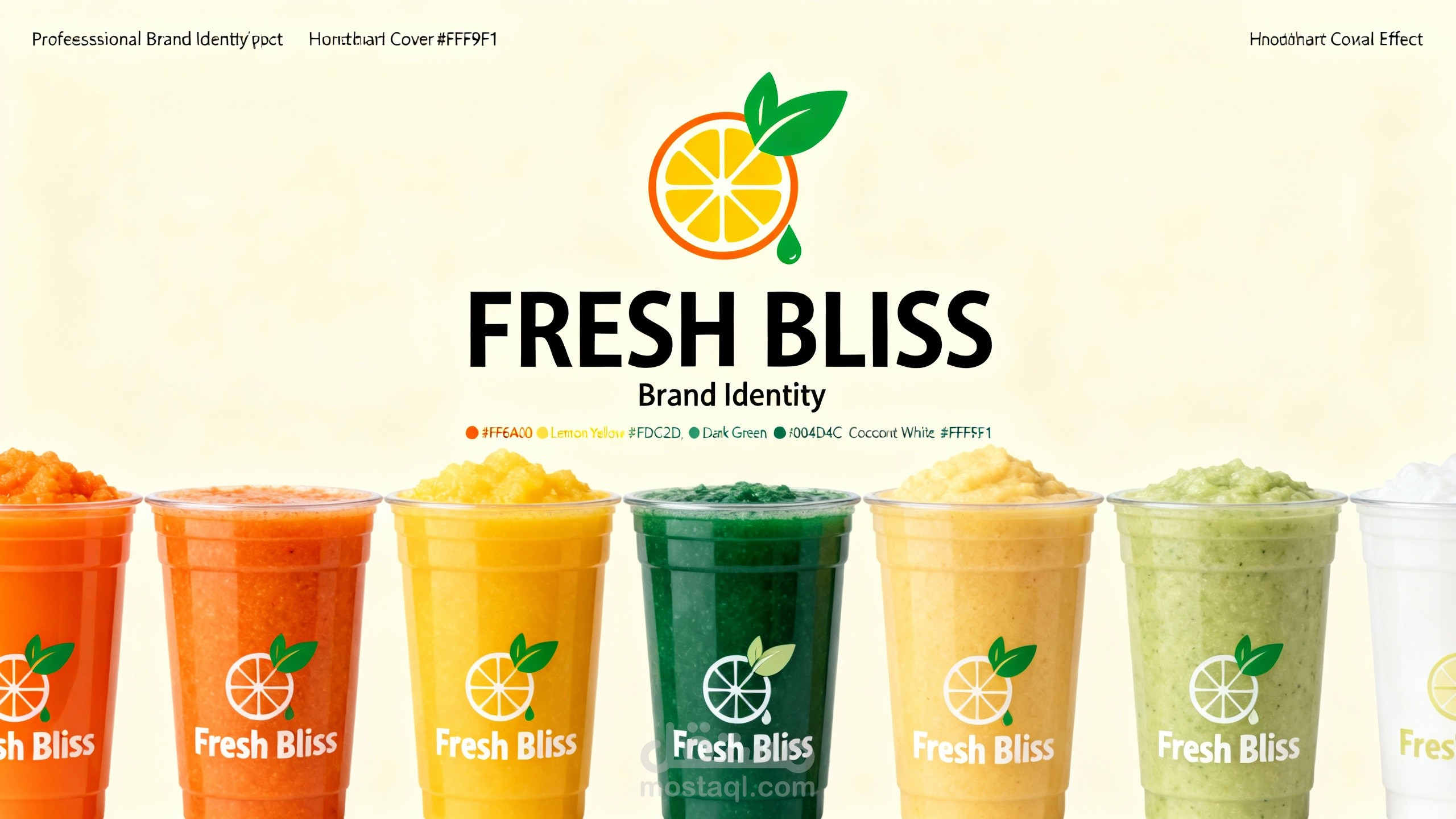 هوية بصرية منعشة لمحل العصائر Fresh Bliss  — مزيج من الحيوية والأناقة