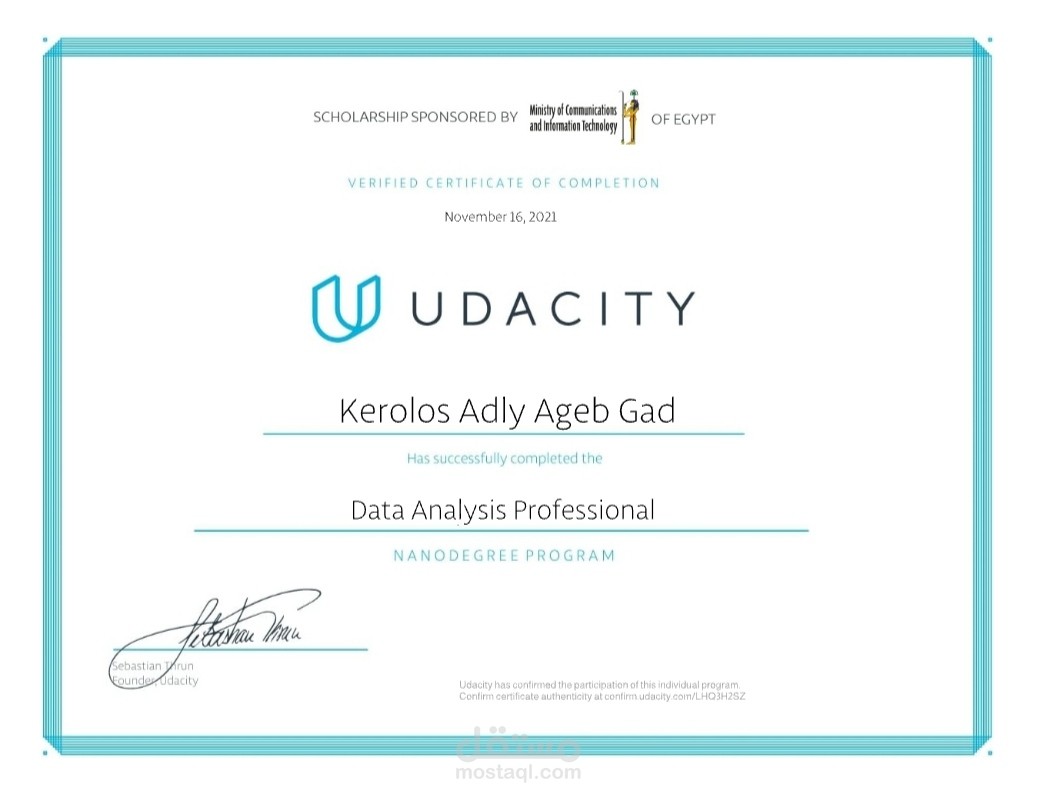 حاصل علي دبلومة في تحليل البيانات كاملة و أيضاً تشتمل علي  Power Bi