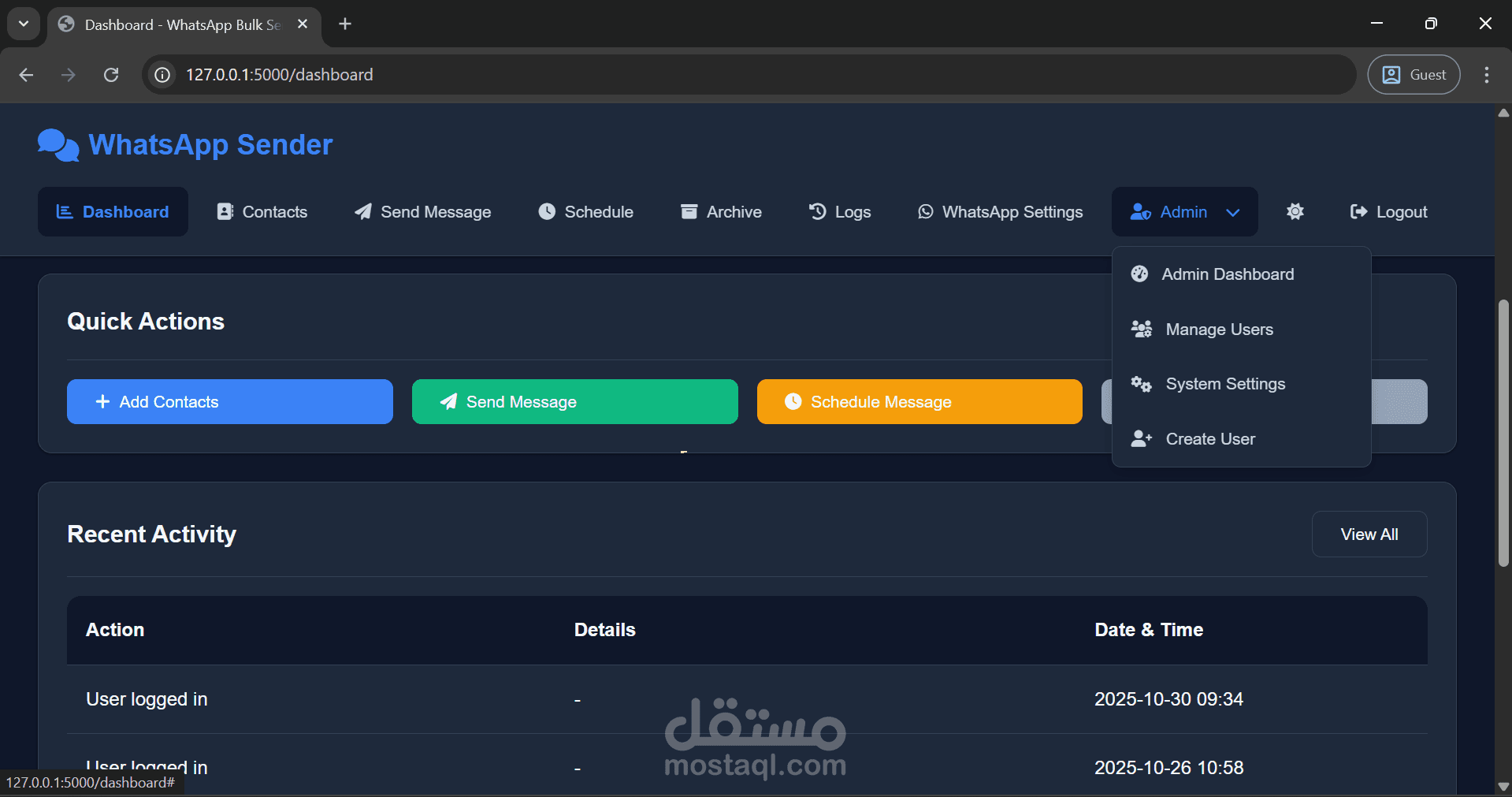 منصة متكاملة لإدارة وتسويق واتساب للأعمال - إرسال جماعي، جدولة، وإحصائيات متقدمة