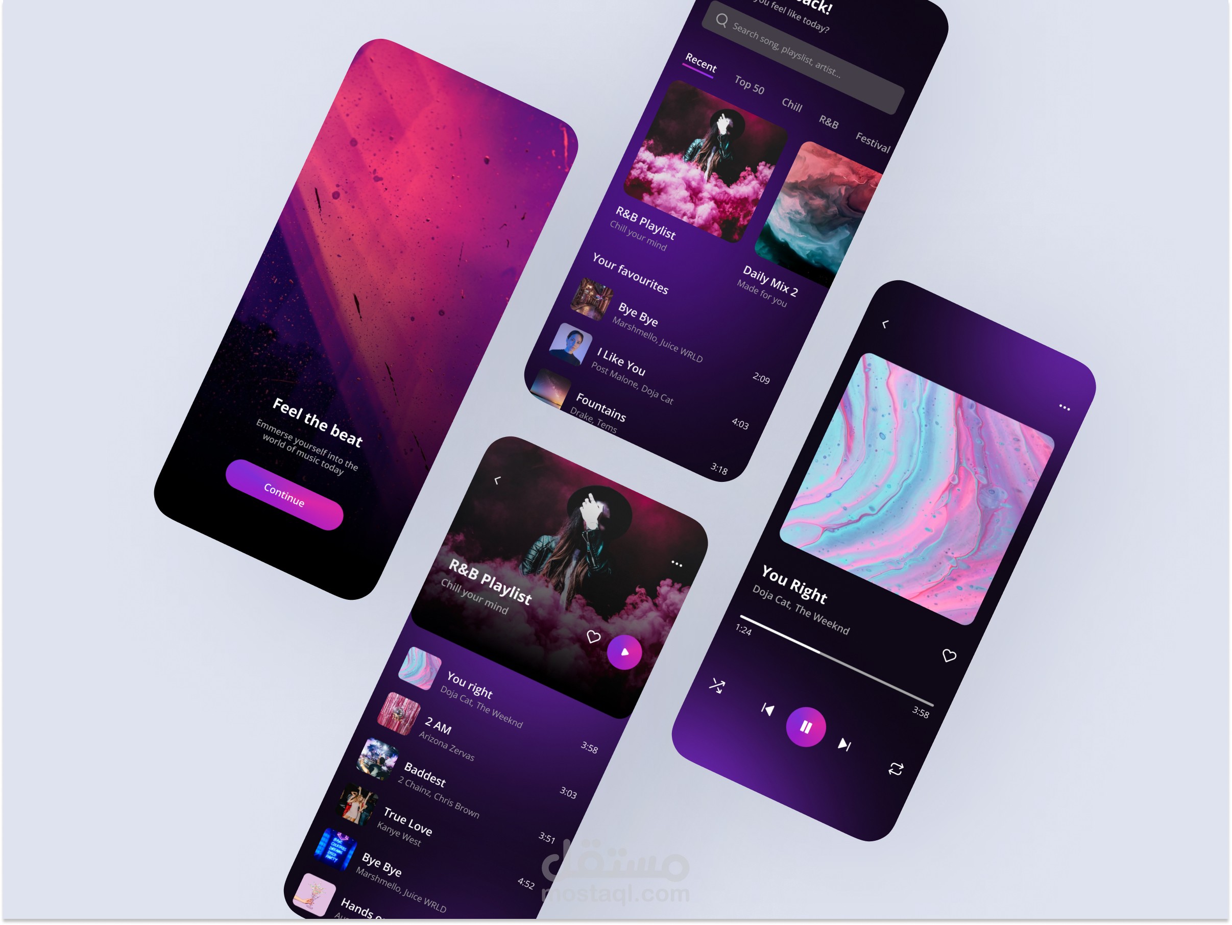 واجهة مستخدم تطبيق Music Mobile