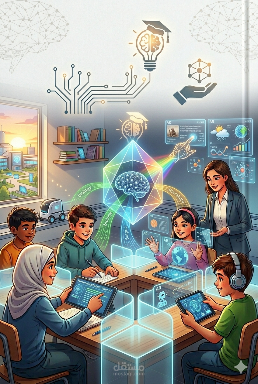 انشاء تصميم غلاف كتاب عن استخدام الذكاء الاصطناعي في التعليم