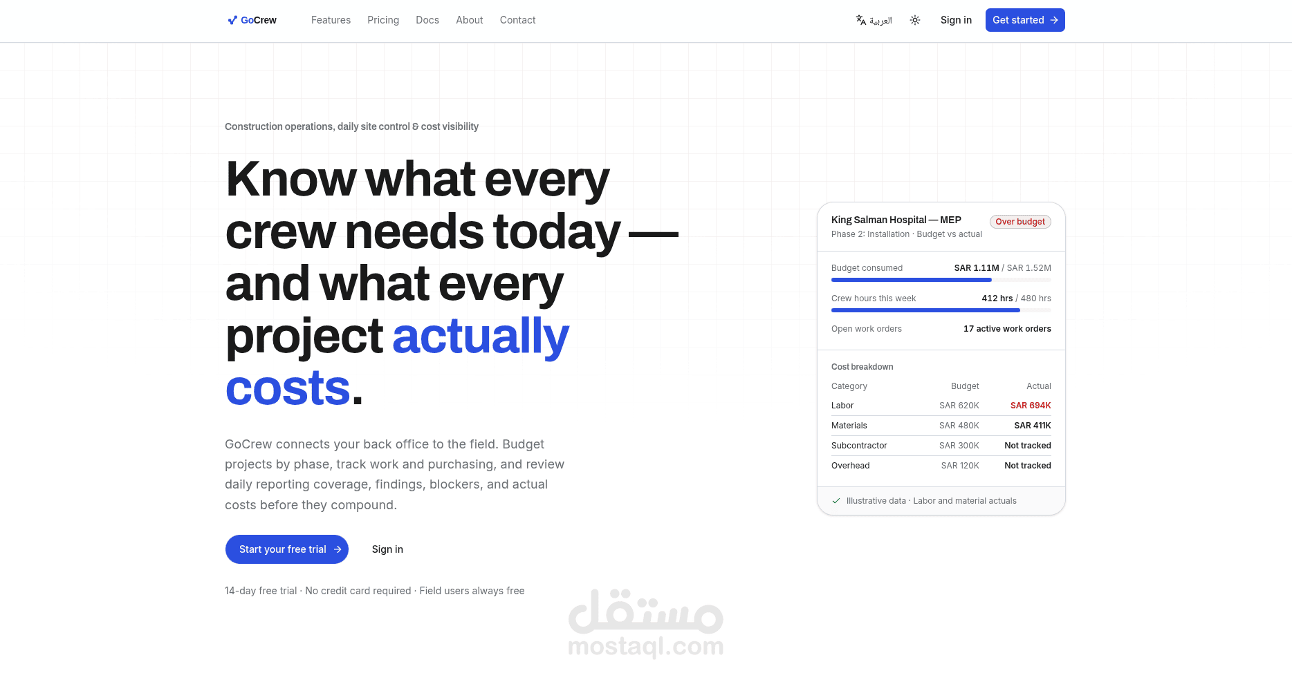 تطوير منصة GoCrew لإدارة شركات المقاولات والصيانة