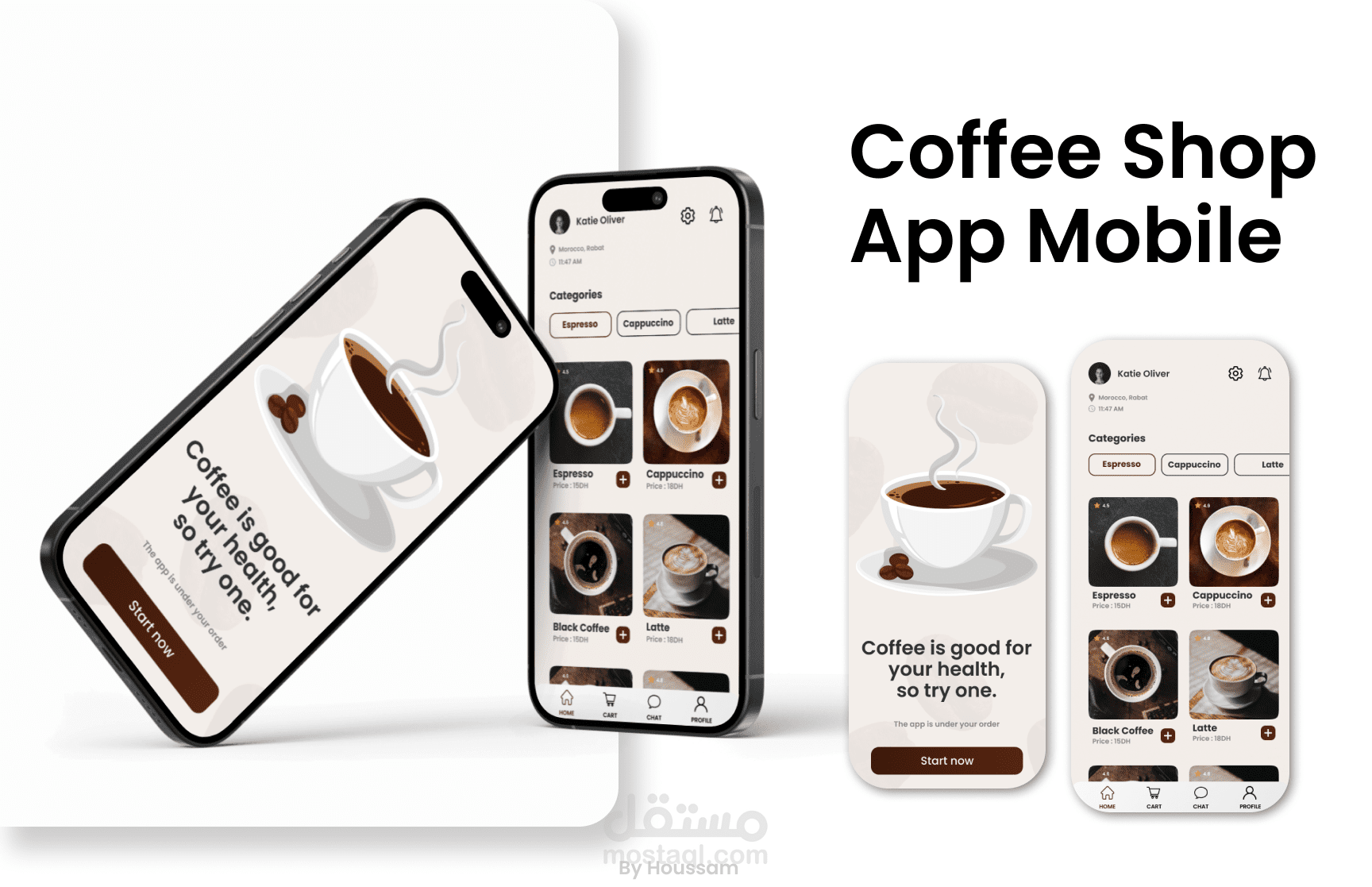 تصميم UI & UX لتطبيق متجر قهوة على الهاتف