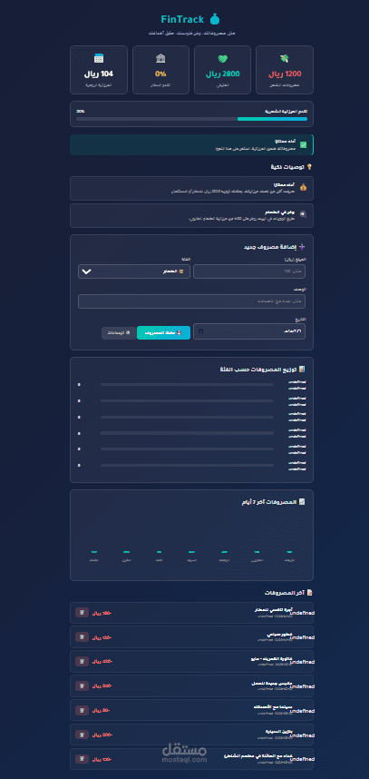 FinTrack — تطبيق ويب لإدارة المصروفات الشخصية والميزانية
