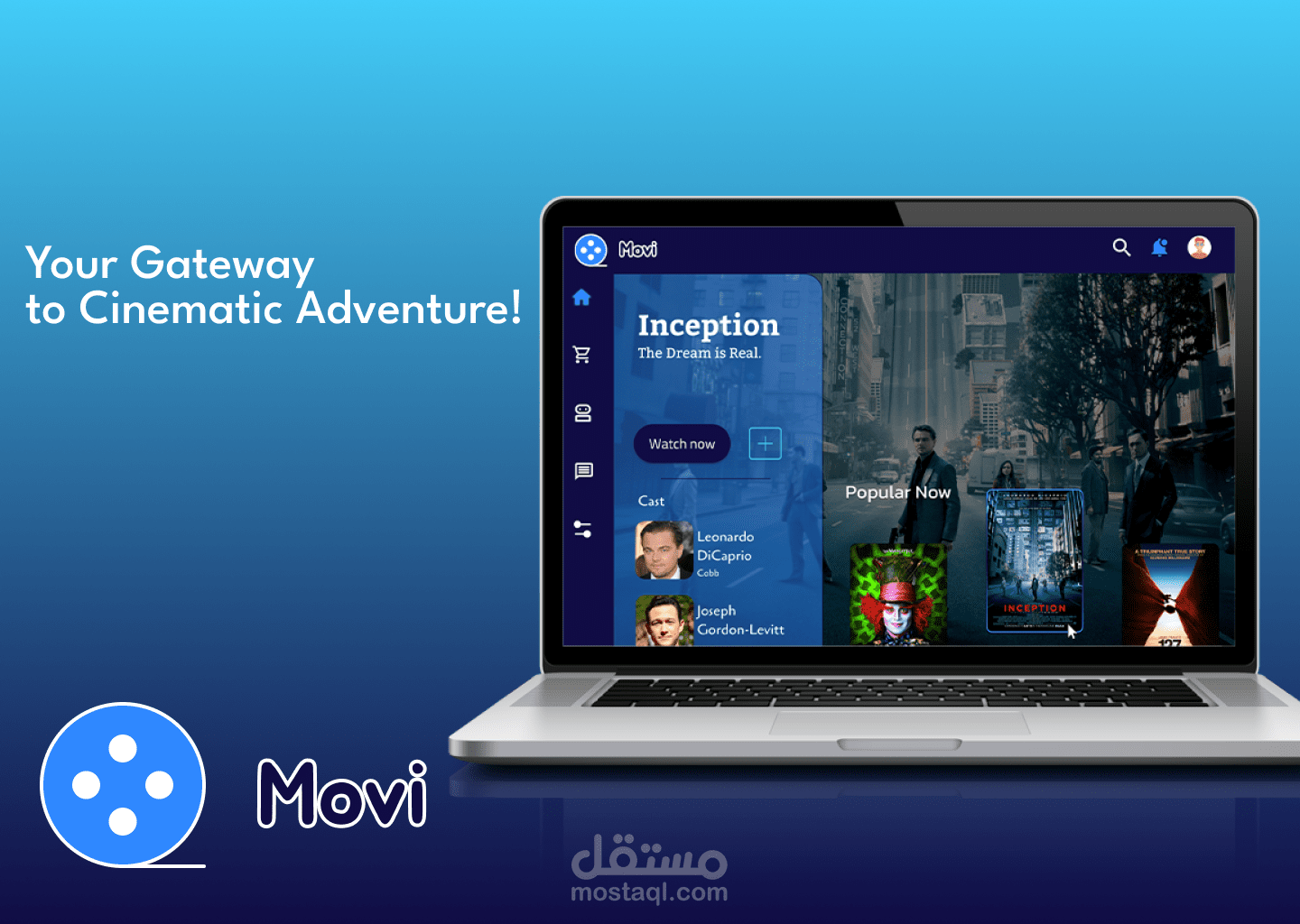تصميم واجهة مستخدم ويب لموقع مشاهدة أفلام Movi.