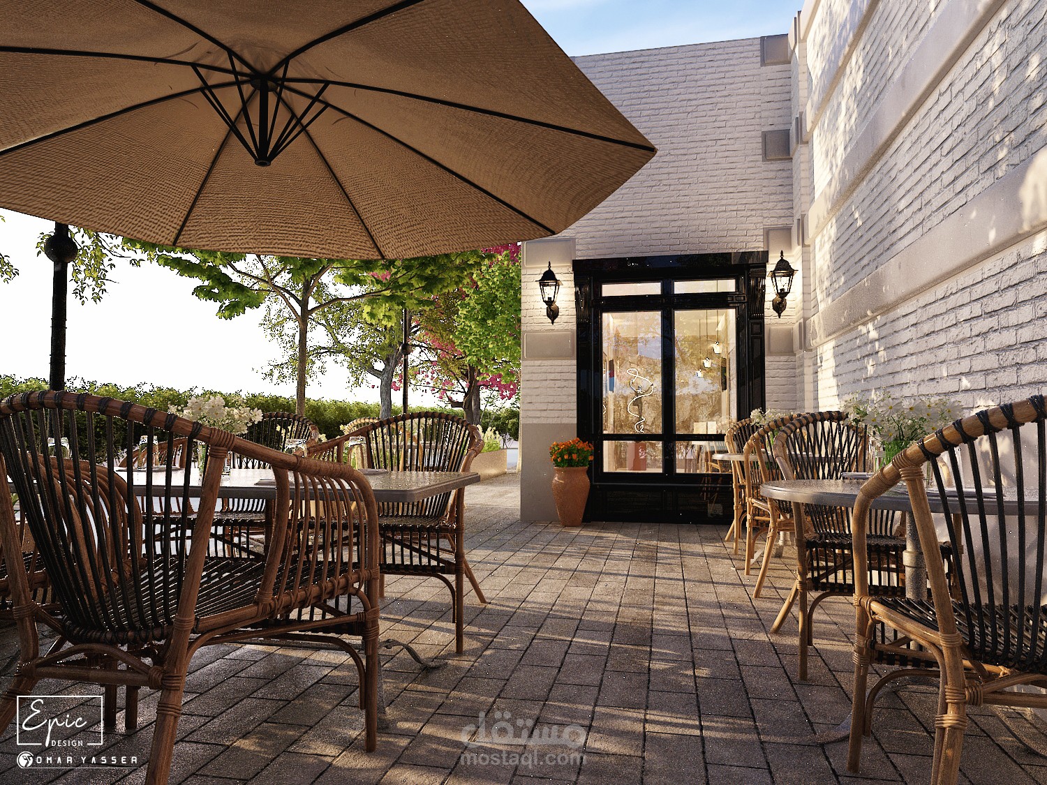 تصميم outdoor لكافيه ومطعم