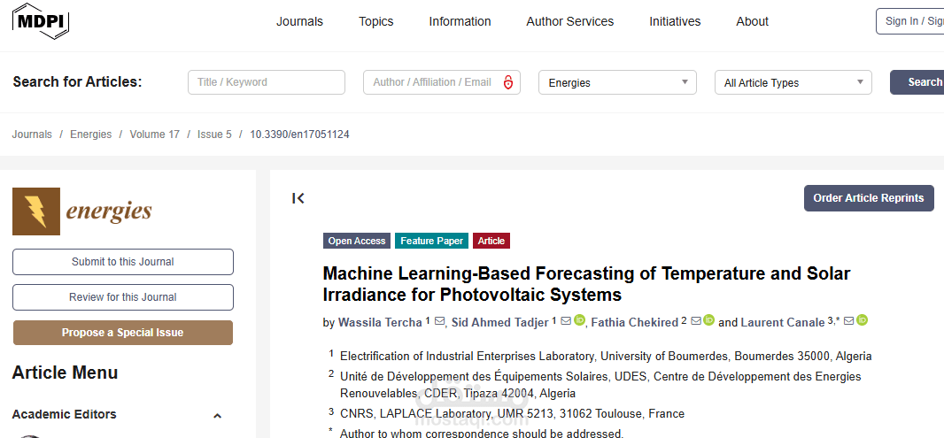 Machine Learning-Based Forecasting of Temperature and Solar Irradiance for Photovoltaic Systems