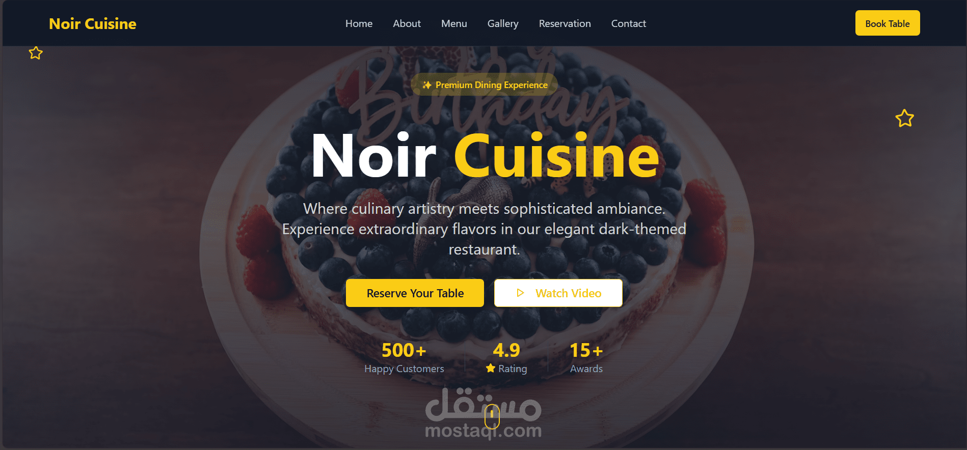 Noir Cuisine - صفحة هبوط احترافية للمطاعم والمقاهي (React + TypeScript + Tailwind + Vite)