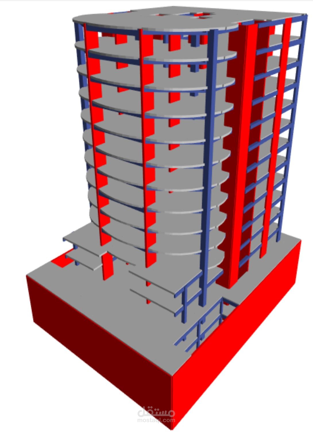 عمل تصميم إنشائى لبرج إدارى سكنى"High Rise Building"