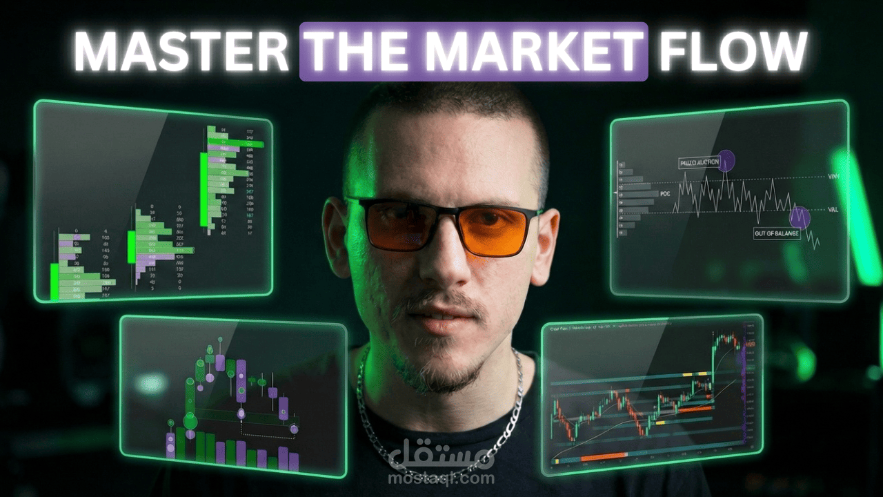 تصميم غلاف يوتيوب (Thumbnail) احترافي لقناة تداول وتحليل مالي متقدم (Master The Market Flow)