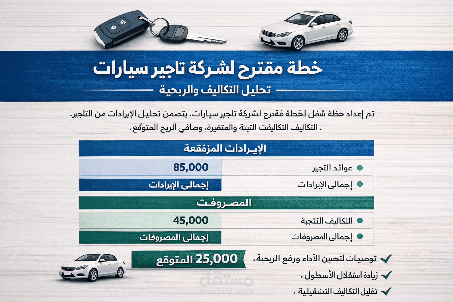 خطة ومقترح لشركة تأجير سيارات