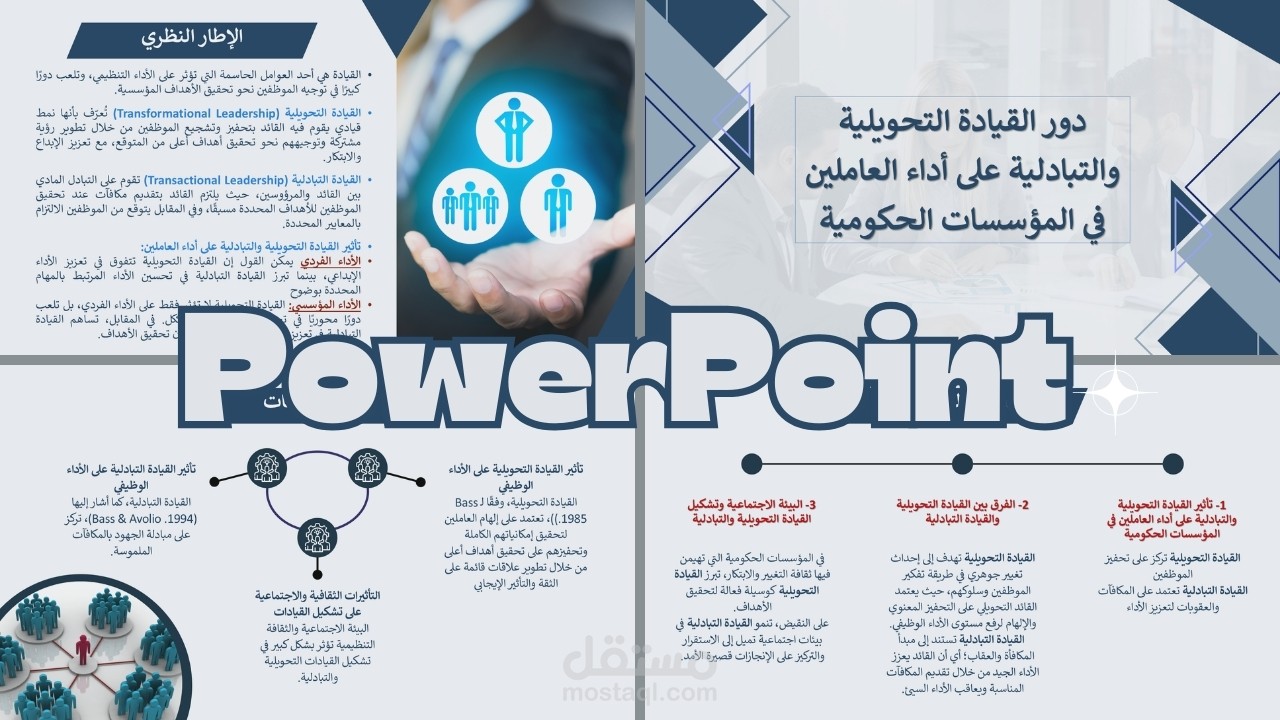 دور القيادة التحويلية والتبادلية على أداء العاملين في المؤسسات الحكومية بوربوينت PowerPoint