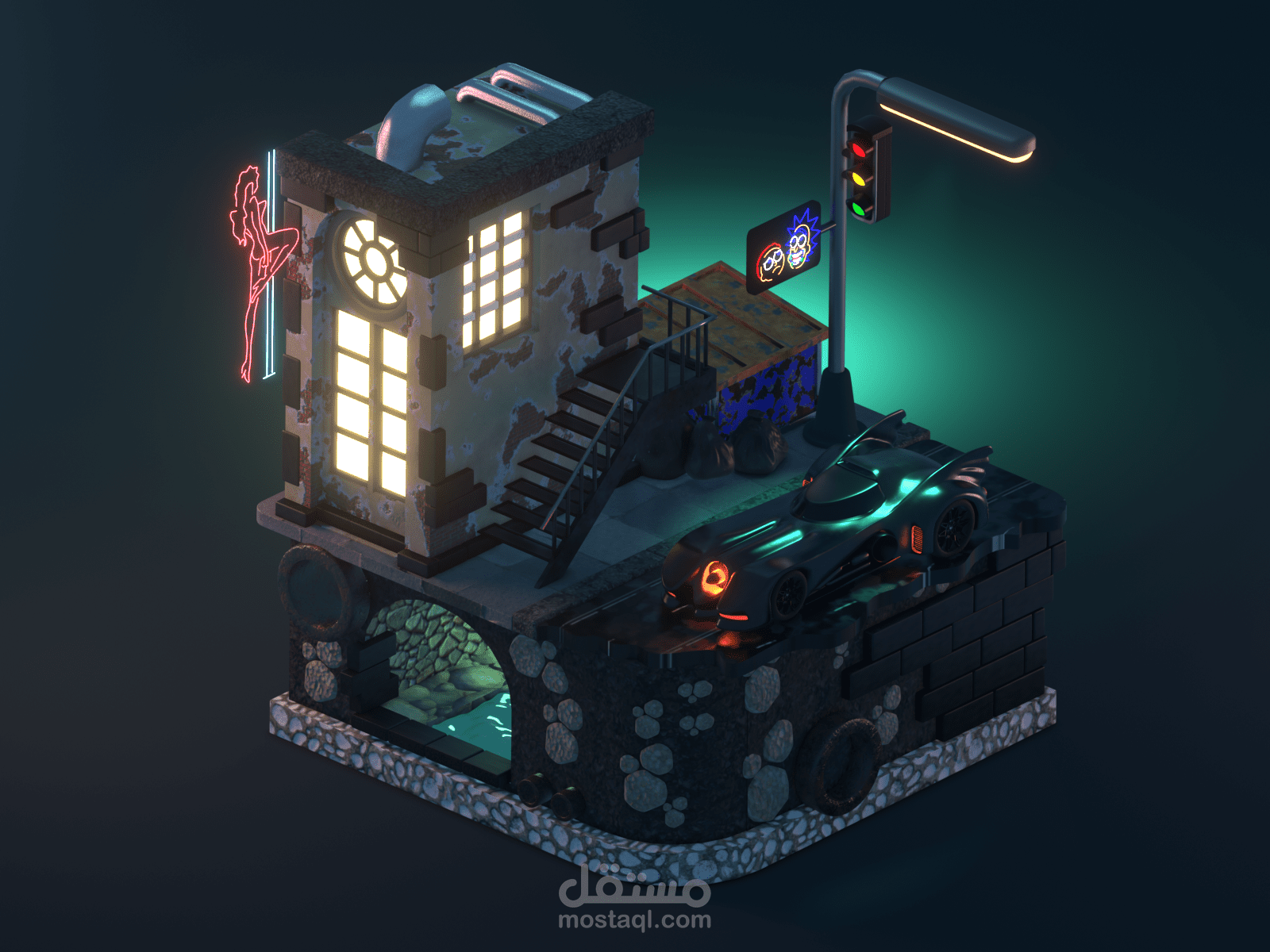 تصميم low poly من Gotham city 3d