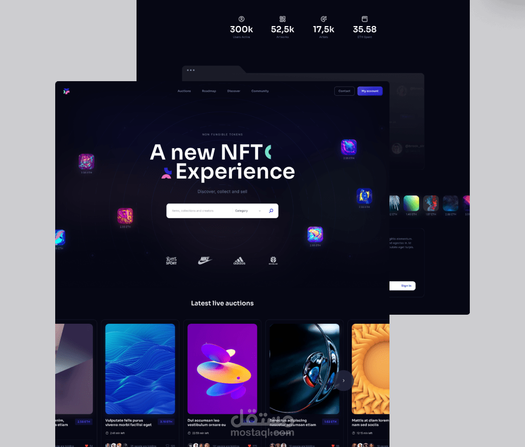 تطوير واجهة مستخدم NFT marketplace .