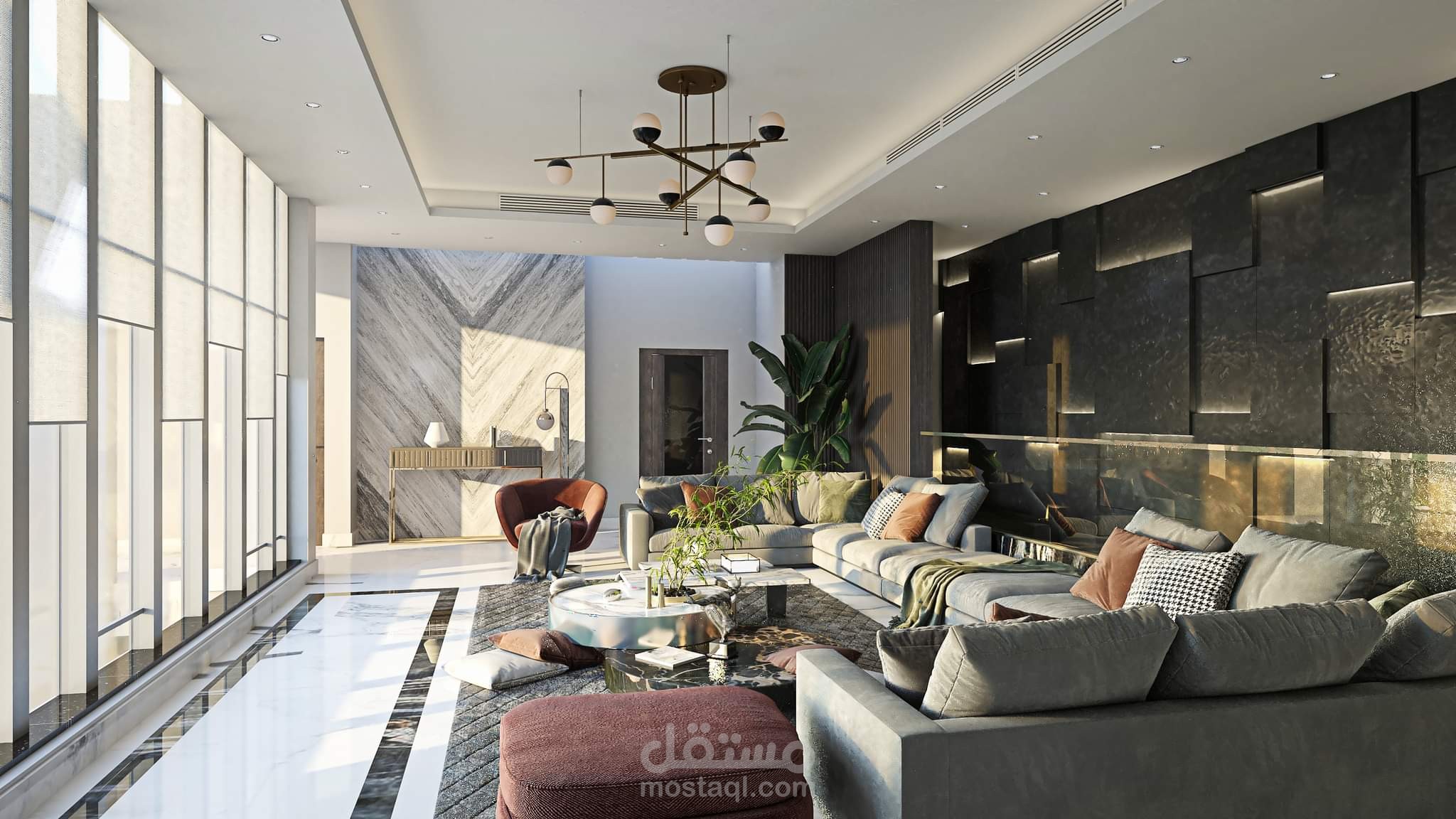 تصميم داخلي لحجرة معيشة عائلية بفيلا بالرياض في السعودية