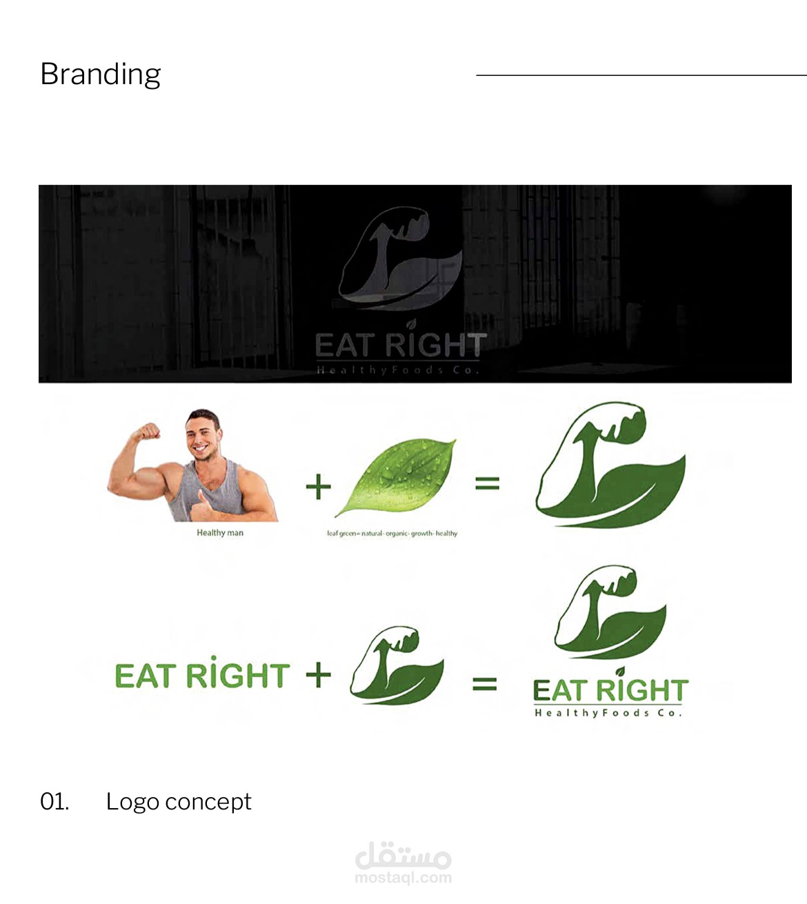 تصميم لوجو وهويه كامله لشركه مختص بالاكل الصحي والزياضه