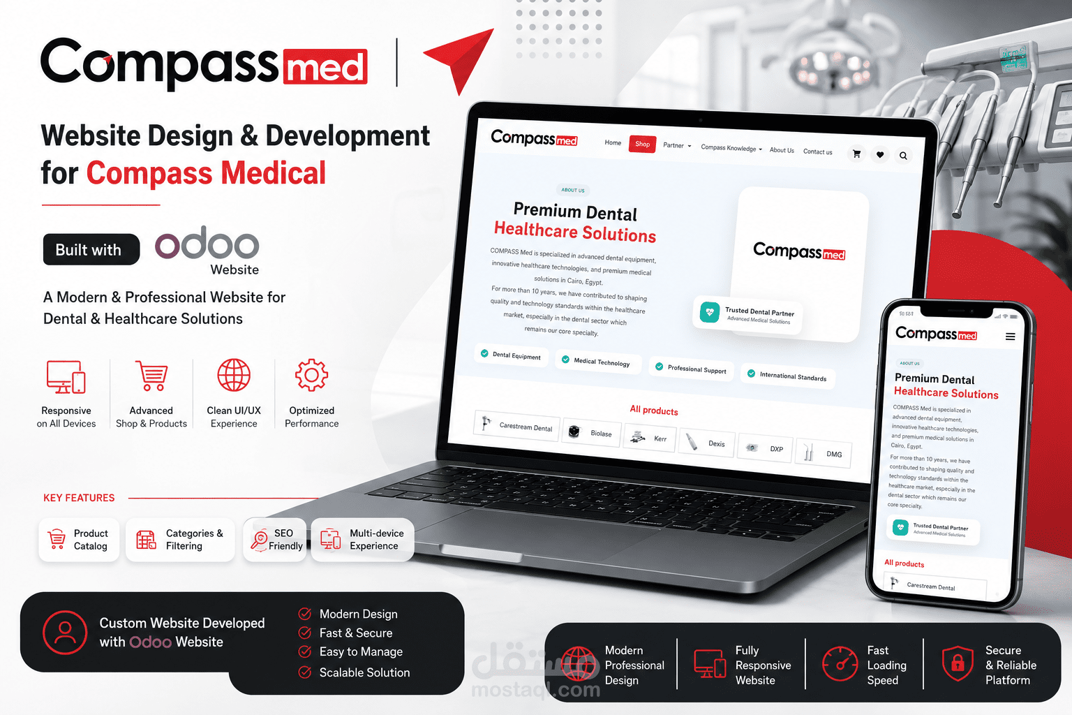 بناء موقع إلكتروني احترافي لشركة Compass Medical مع تخصيص كامل على Odoo