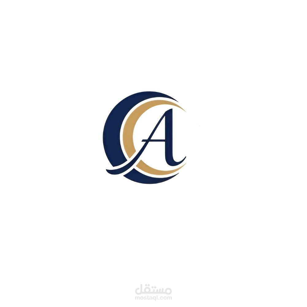 شعار إحترافي لحرف "A": تصميم هوية علامة تجارية باللونين الذهبي والأزرق الداكن