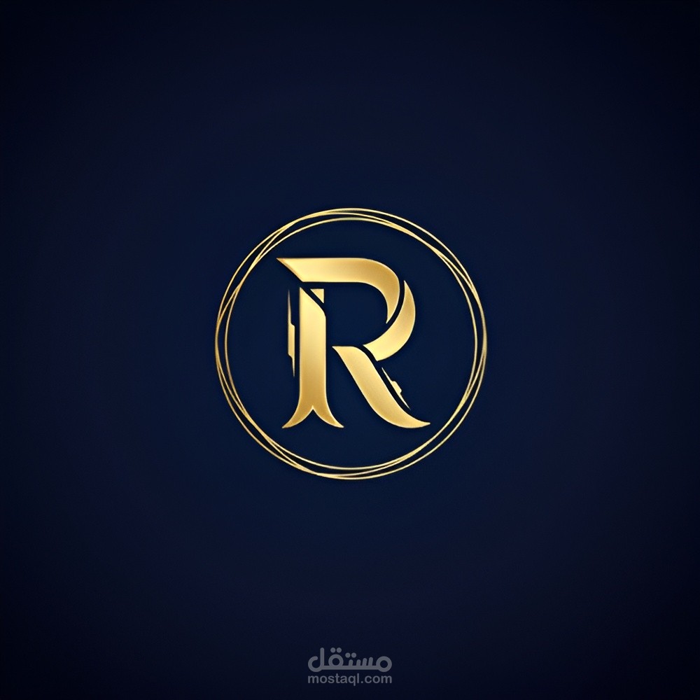 تصميم شعار إحترافي لحرف "R": الفخامة بخلفية ذهبية داكنة لهوية علامة تجارية مميزة