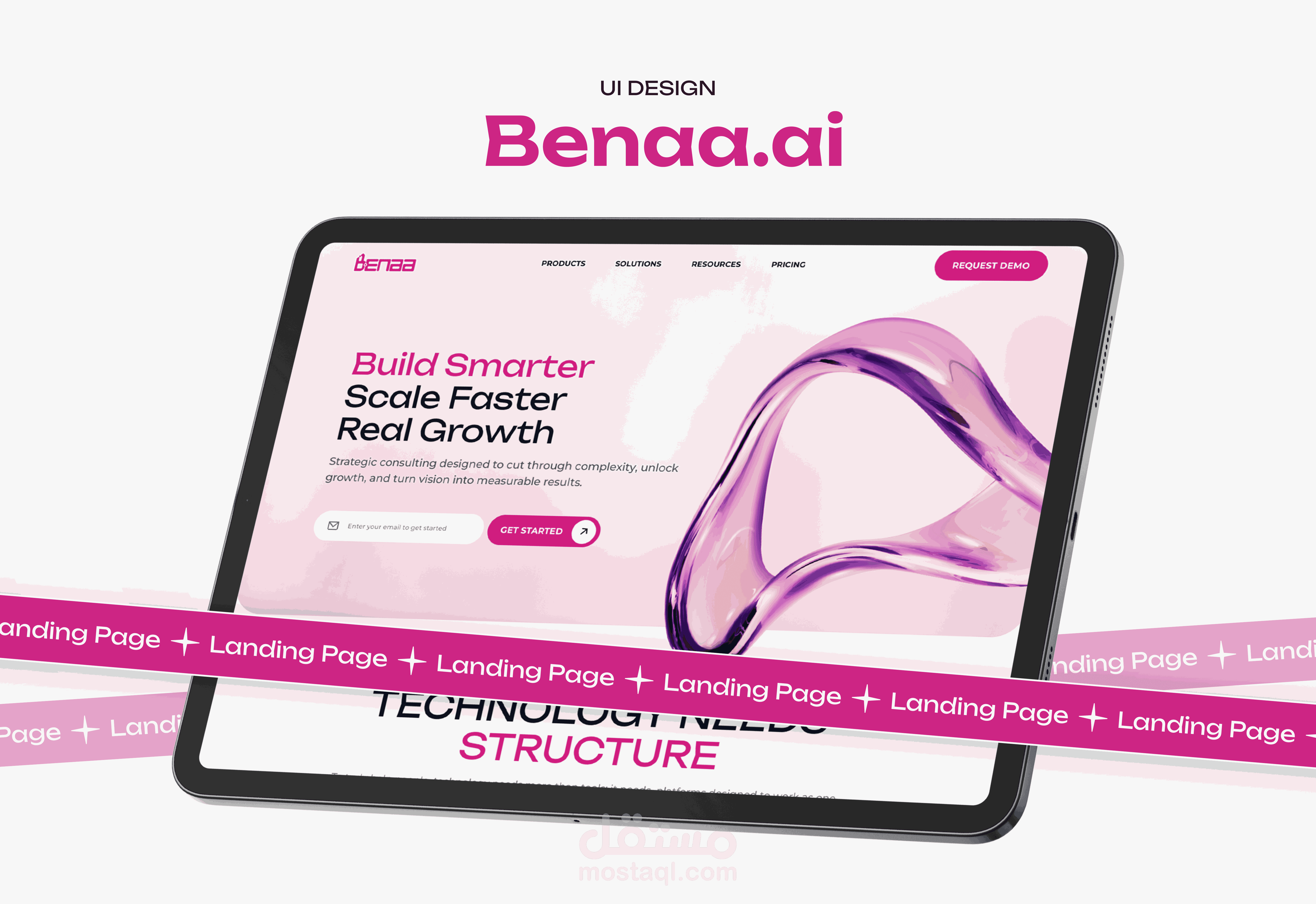 تصميم واجهة صفحة هبوط (Landing Page)  لشركة ذكاء اصطناعي (Benaa AI)