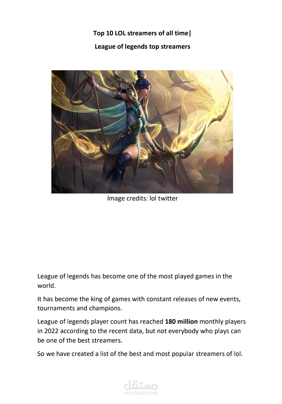 "Top ten LOL streamers"