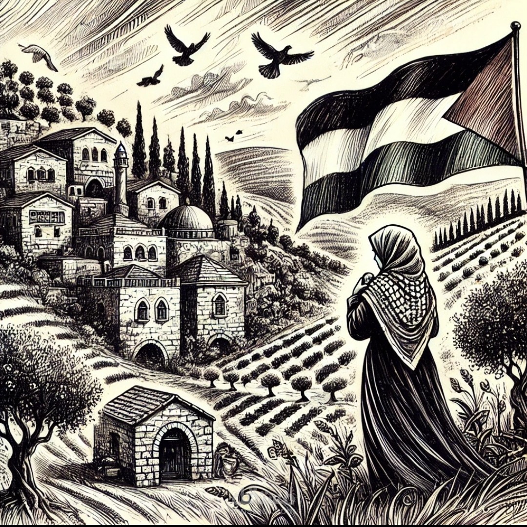 رسمة بالقلم الحبر لفلسطين