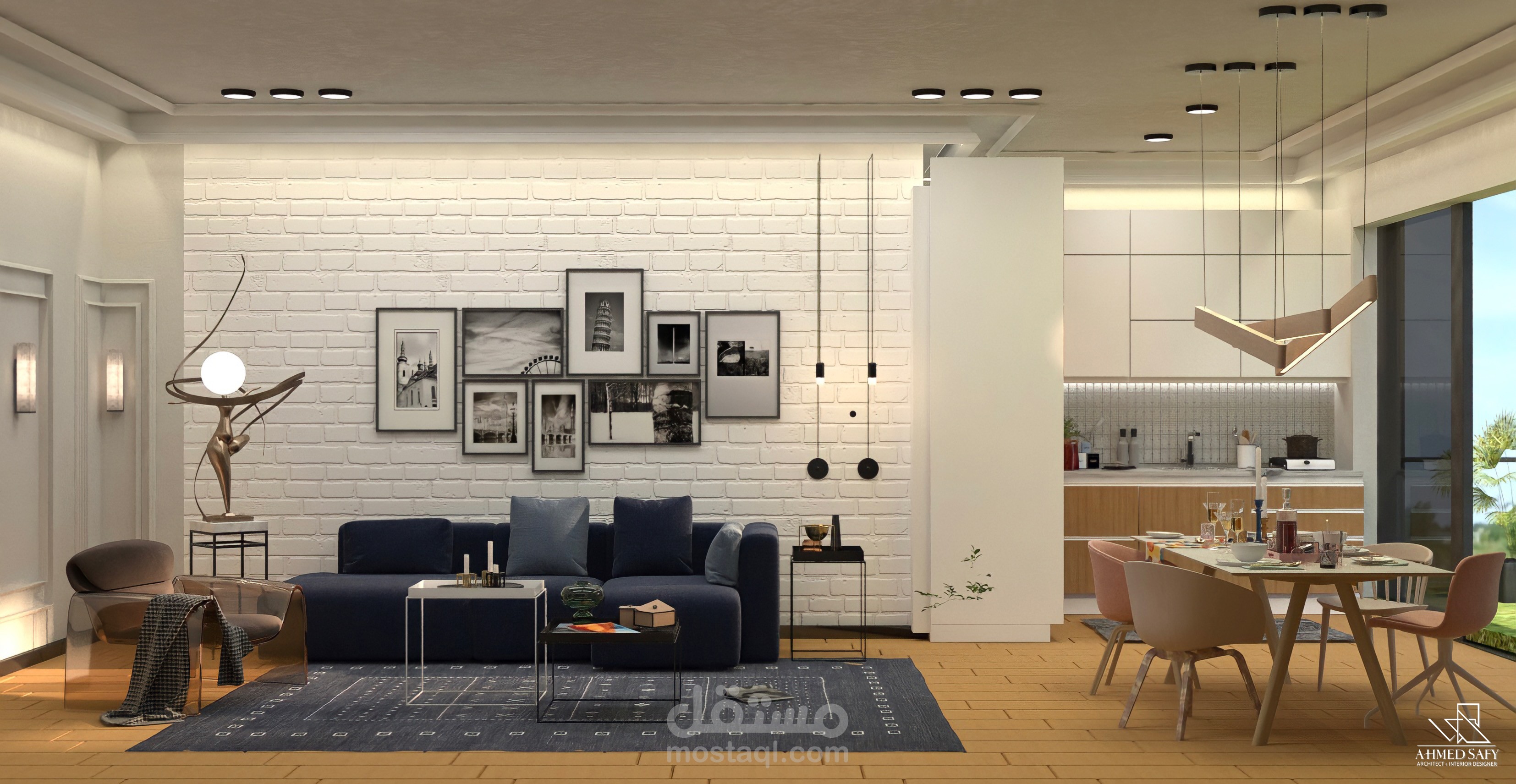 تصميم داخلي حديث لوحدة سكنية مفتوحة