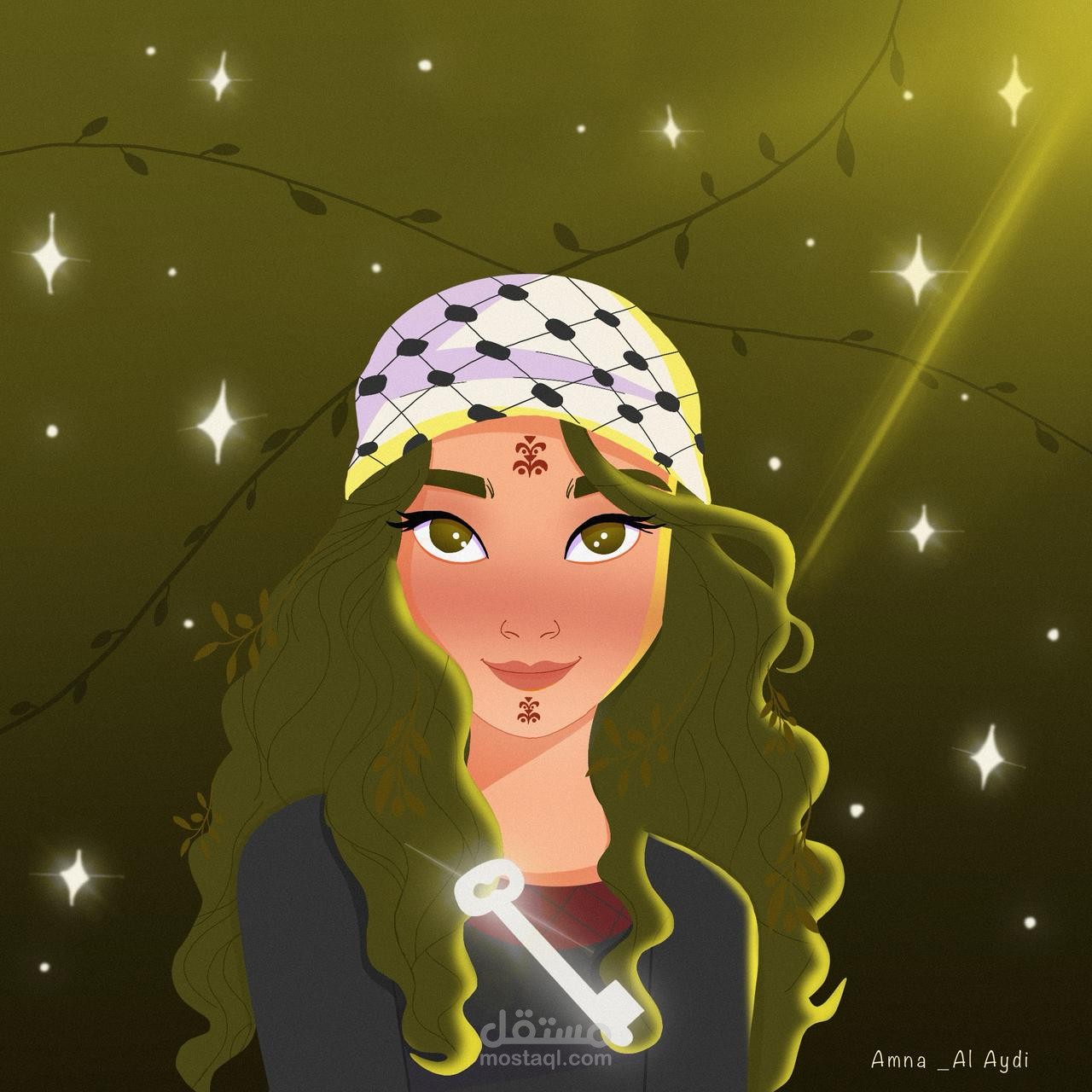 رسم رقمي لشخصيات فلسطينية بأسلوب كرتوني مميز